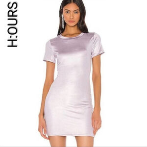 Revolve H:ours Margot Metallic Shimmer Purple T-Shirt Mini Dress bodycon Size S